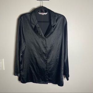 Victorias Secret Black Satin Long Sleeve Button Up